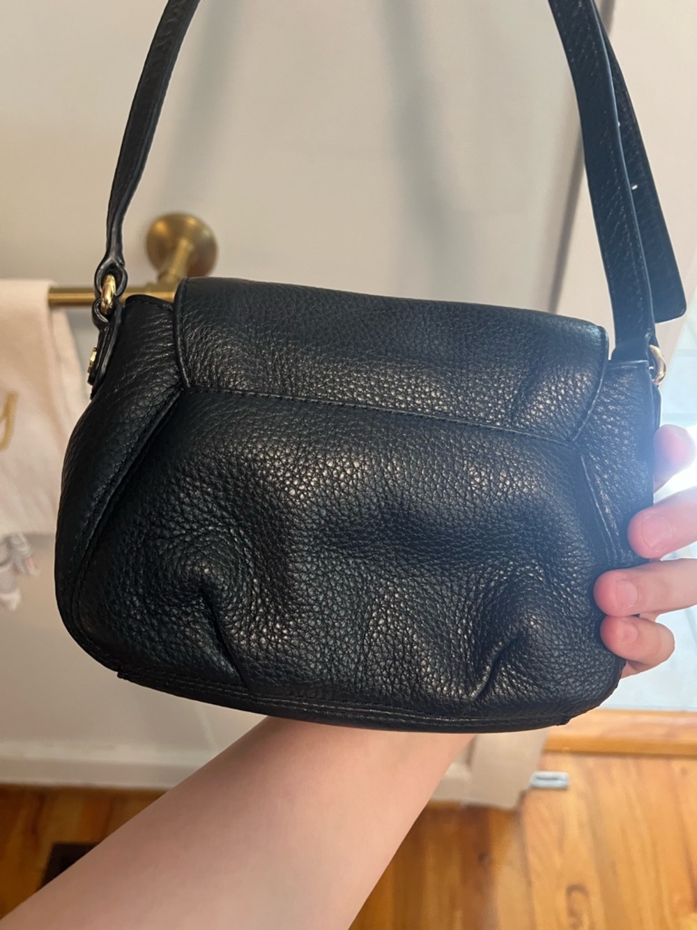 Michael Kors Black Pebbled Leather Flap Crossbody with Gold Plaque - Picture 4 of 5